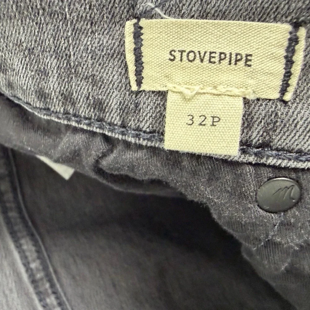 Madewell Stovepipe Jeans Banberry Wash Raw Hem Gray Denim Stretch High Rise 32P